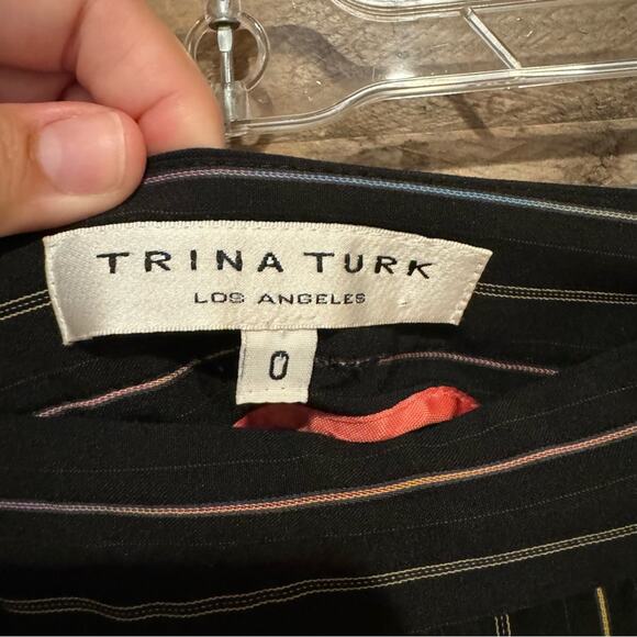 Trina Turk Y2K Pinstripe Low Rise Bootcut Trouser 0 Black Officecore Preppy 2000 - Picture 7 of 13